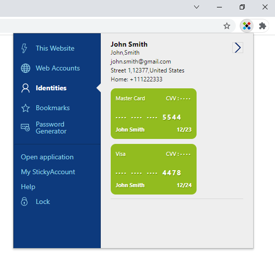 身份資料及信用卡管理介面