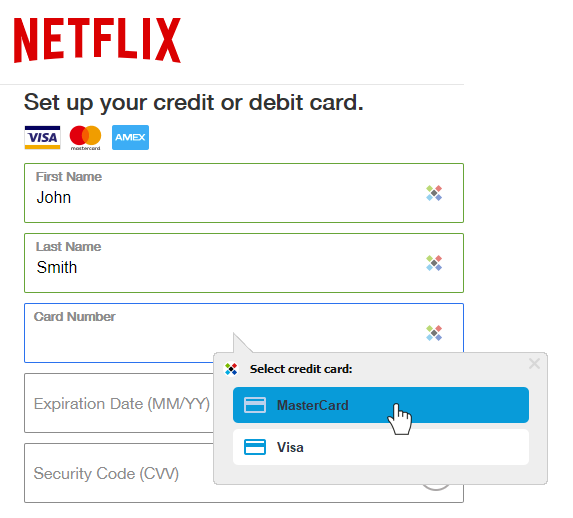 信用卡表單填寫示範